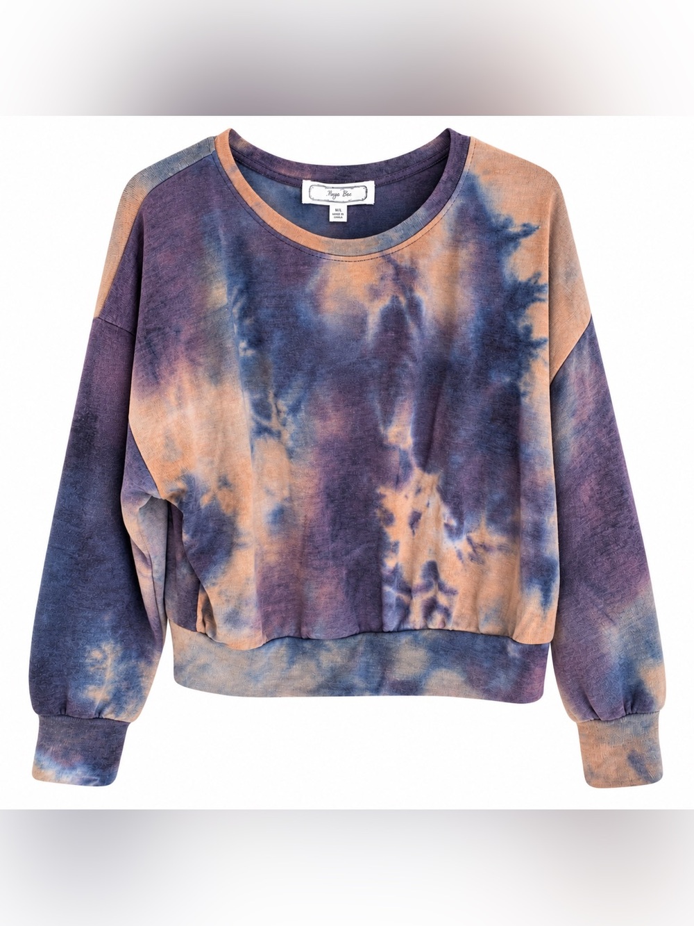 Hippie Rose NWT Tie Dye Sweatshirt Women’s Medium Navy Blue Purple Peach